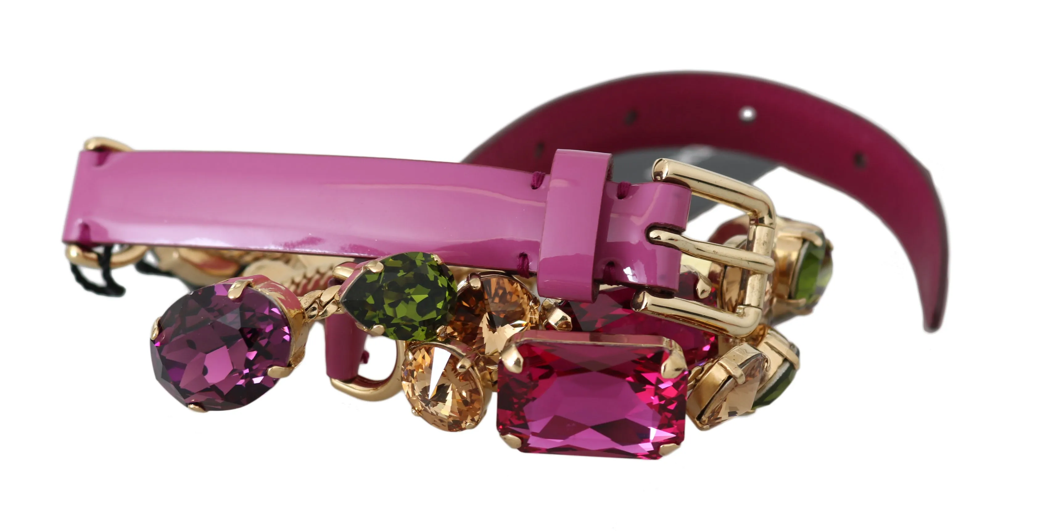 Pink Leather Multicolor Crystal Waist Wrap Belt