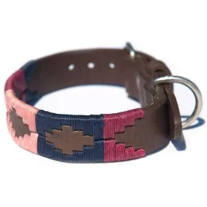 Pioneros Argentinian Gaucho Polo Leather Dog Collar Berry Navy Pink