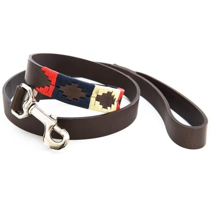 Pioneros Argentinian Gaucho Polo Leather Dog Lead Navy Cream Red