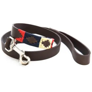 Pioneros Argentinian Gaucho Polo Leather Dog Lead Navy Cream Red