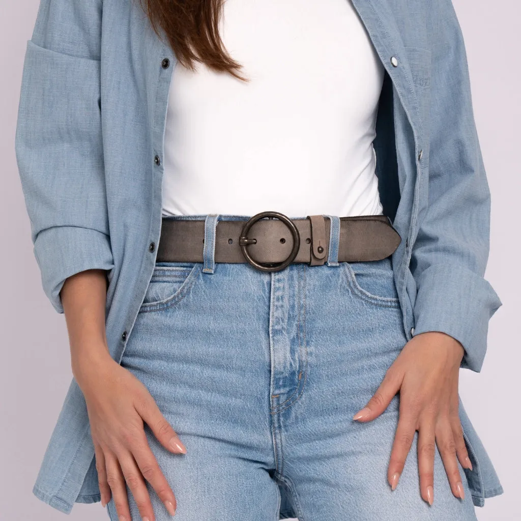 Pip | Vintage Full-Grain Leather Belt For Women GRAY