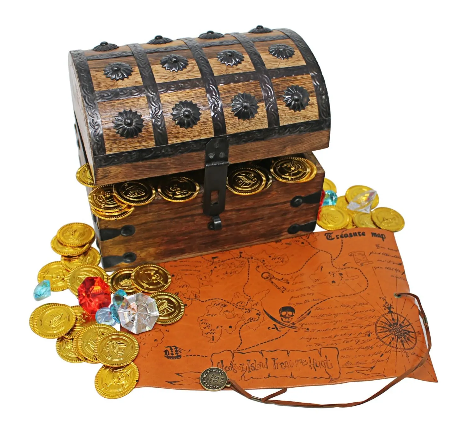 Pirate Treasure Chest with Gold Coins/Gems and Pirate Map