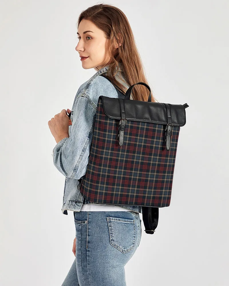 Plaid Casual Pleather Flap Backpack