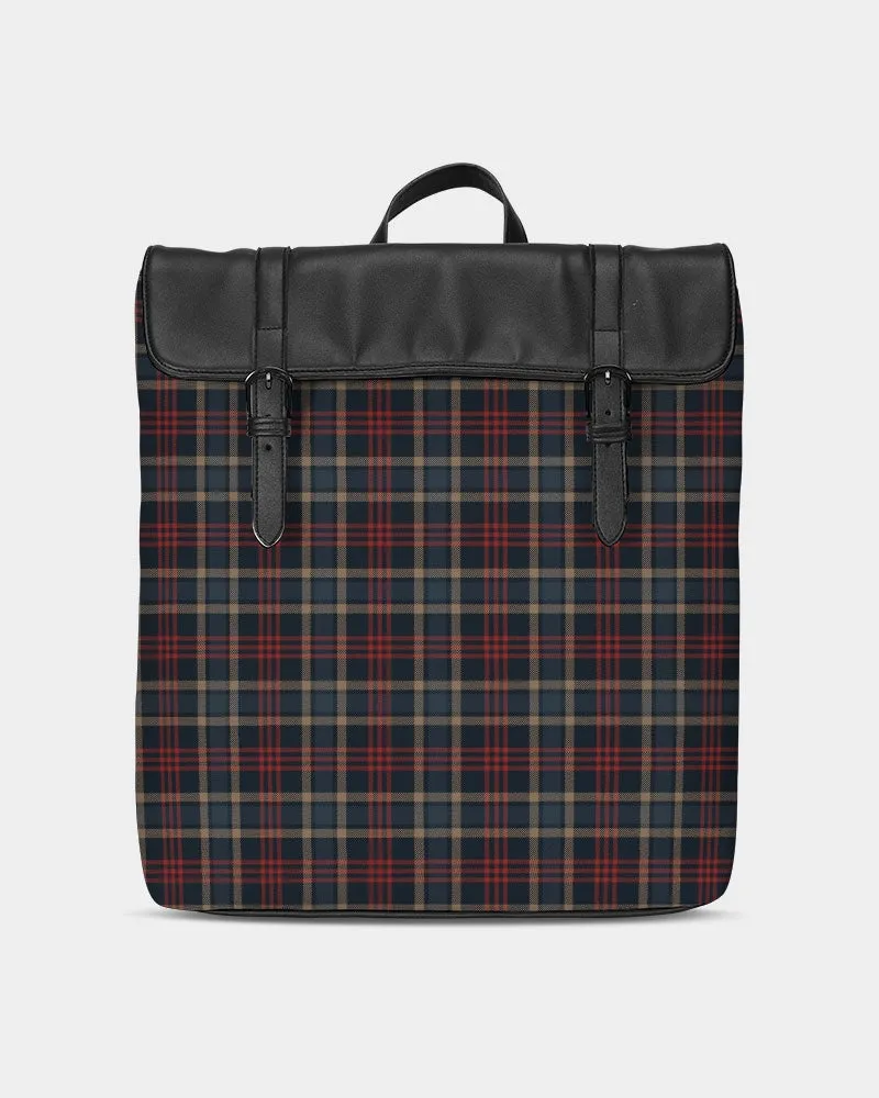 Plaid Casual Pleather Flap Backpack