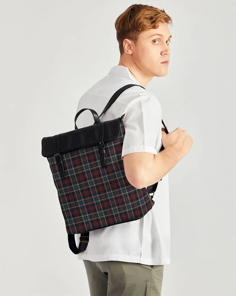Plaid Casual Pleather Flap Backpack