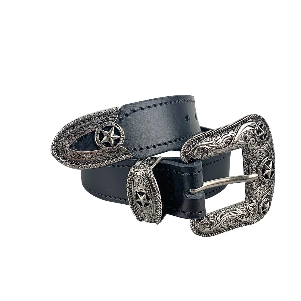Porter Glam Western Belt Black Antique Nickle  Buckle