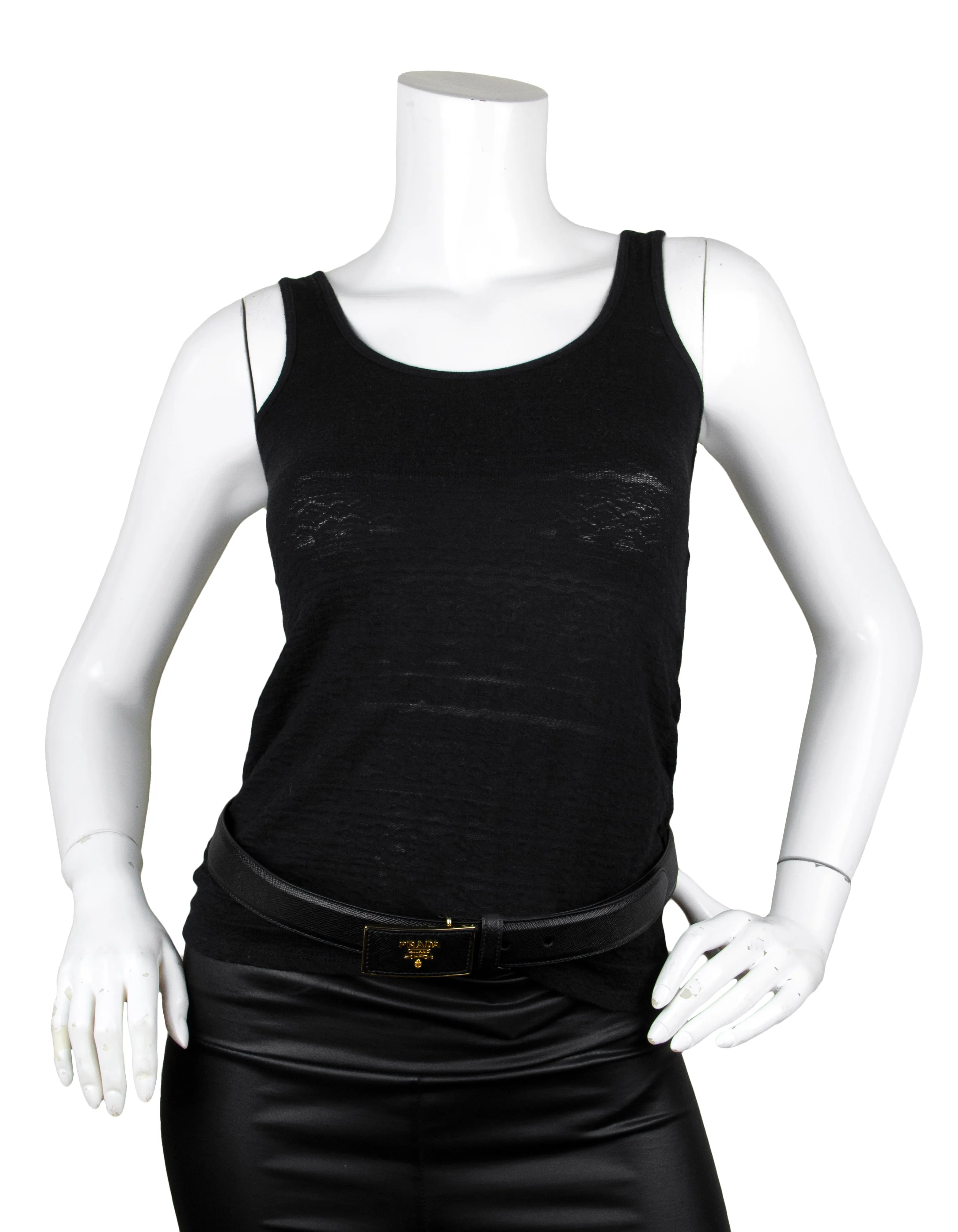 Prada Black/ Gold Saffiano Leather Belt sz 85/ 34"