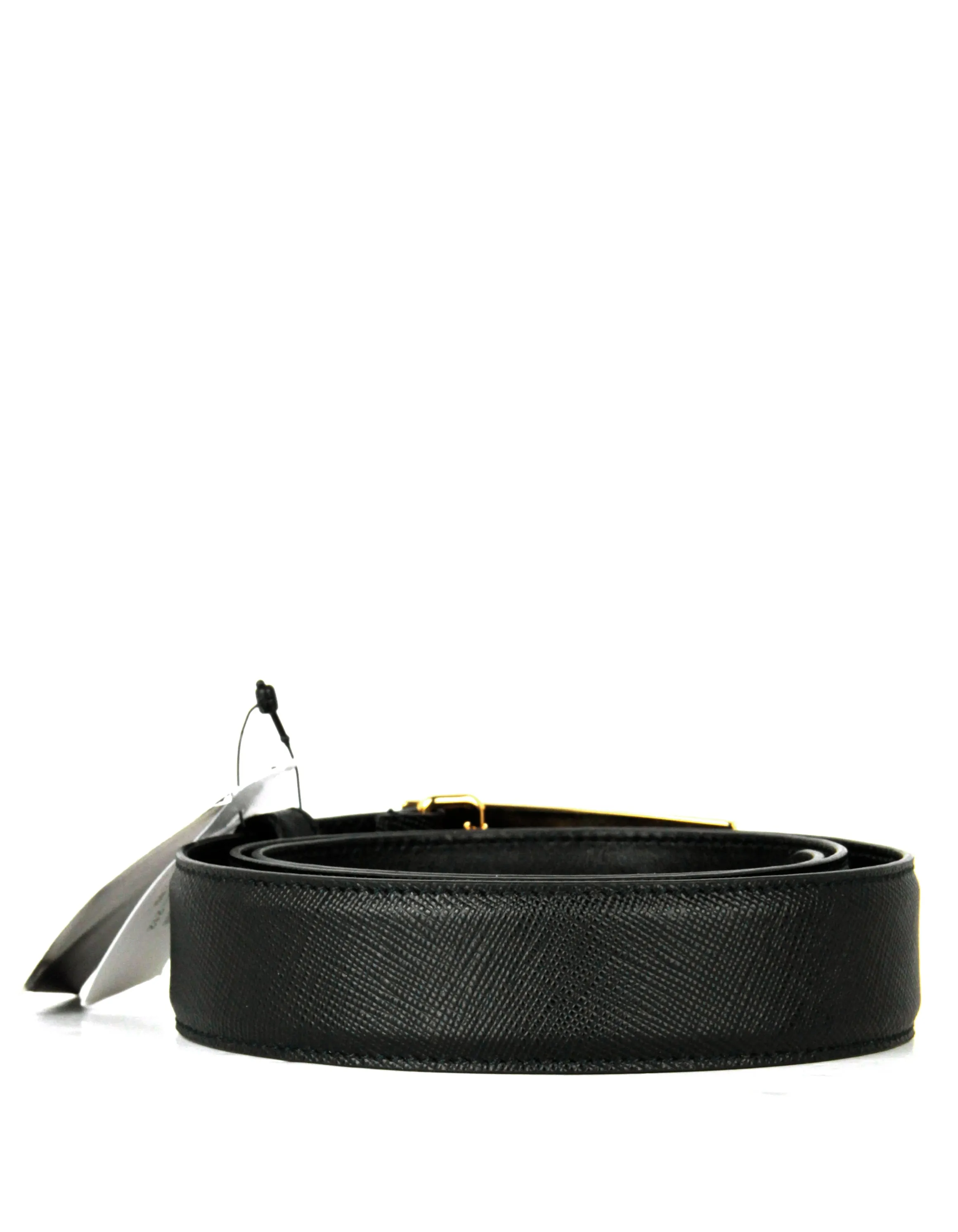 Prada Black/ Gold Saffiano Leather Belt sz 85/ 34"