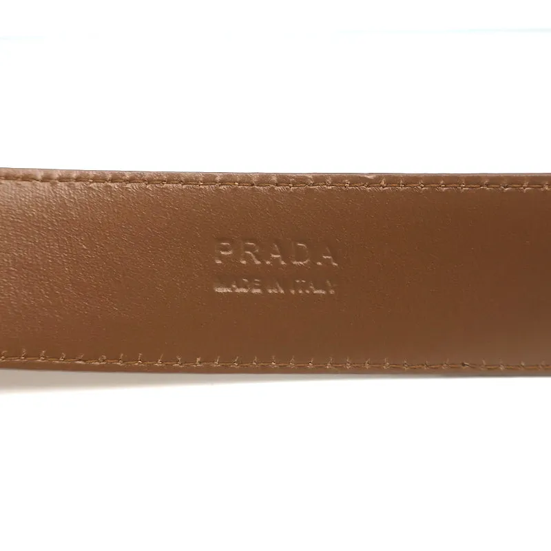 Prada Saffiano Logo Buckle Belt Tan Leather Size 90 US 36