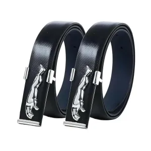 Premium Faux Leather Belts Designer Set (Silver Black, Pack of 2)