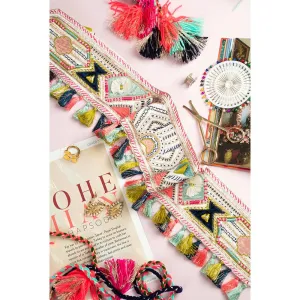 PS Accessories by Payal Singhal Payal Singhal Dupion Silk Embroidered Tie- Up Belt with Colourful Tassels - Off White