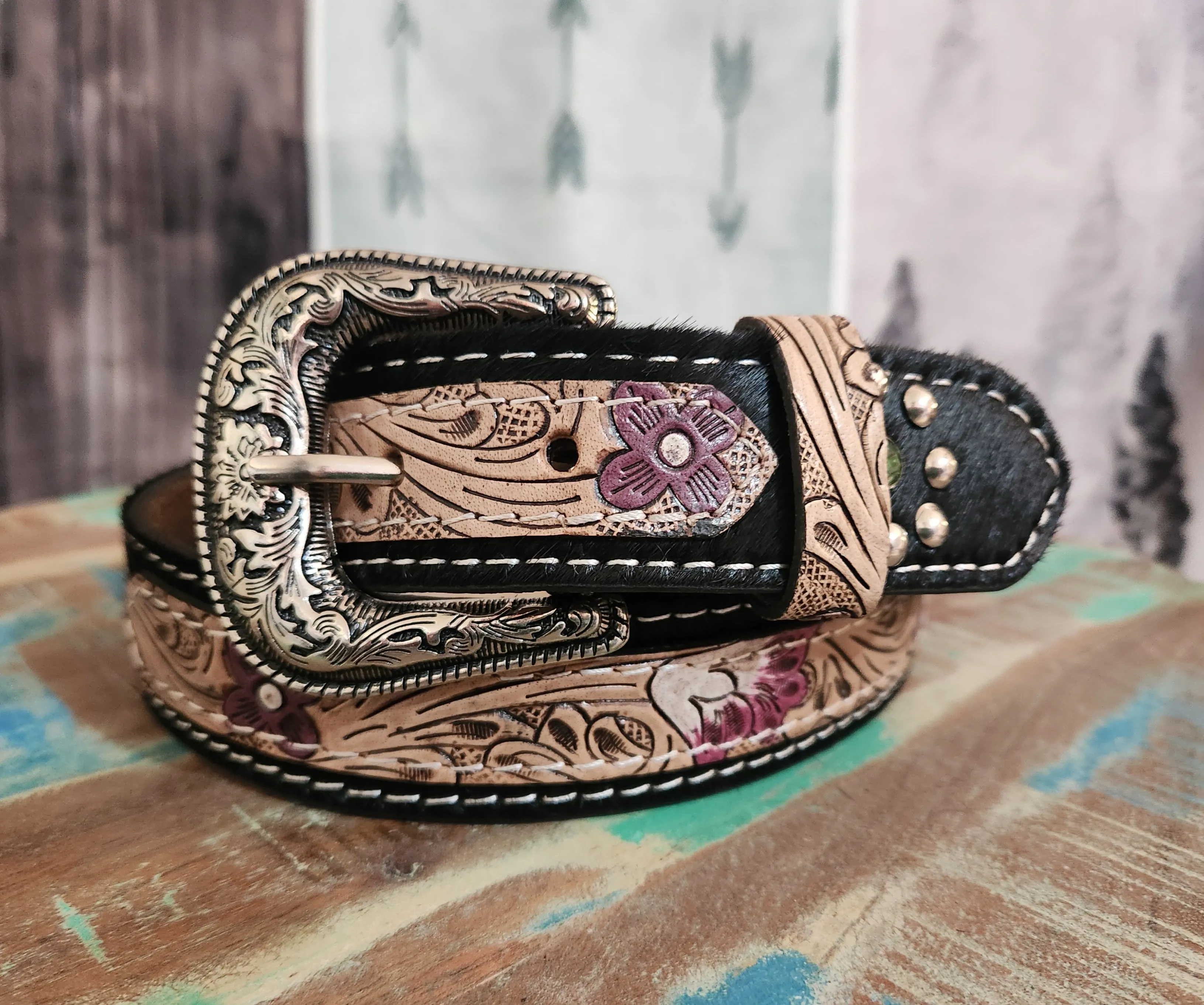Purple multi leather belt