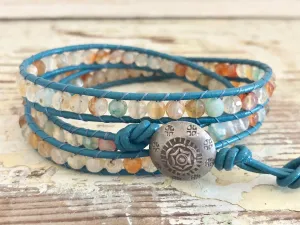 Quartz Bracelet - Quartz Jewelry - Quartz Wrap Bracelet - Blue Bracelet - Triple Wrap - Girlfriend's Gift - Women's Jewelry - Men's Jewlery