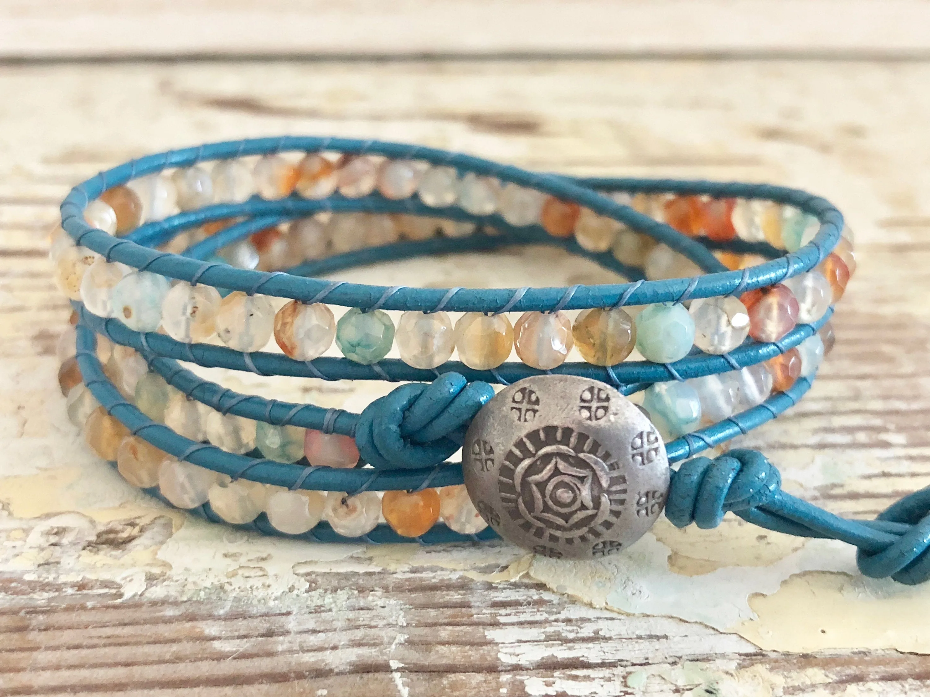 Quartz Bracelet - Quartz Jewelry - Quartz Wrap Bracelet - Blue Bracelet - Triple Wrap - Girlfriend's Gift - Women's Jewelry - Men's Jewlery