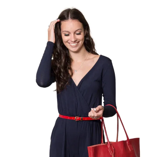 Queens Park | Women's Skinny Rose Gold Patent Leather Belt with Gold Buckle