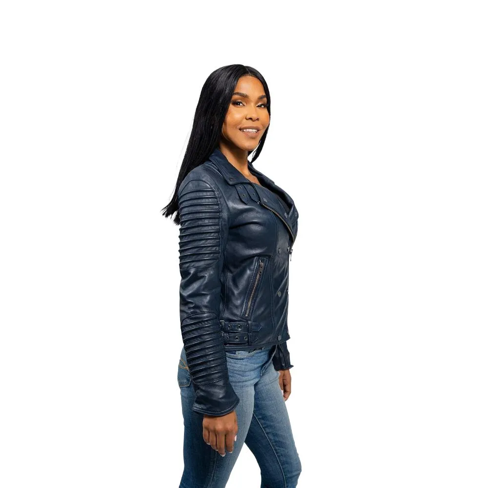 Queens - Women's Fashion Lambskin Leather Jacket (Navy Blue)