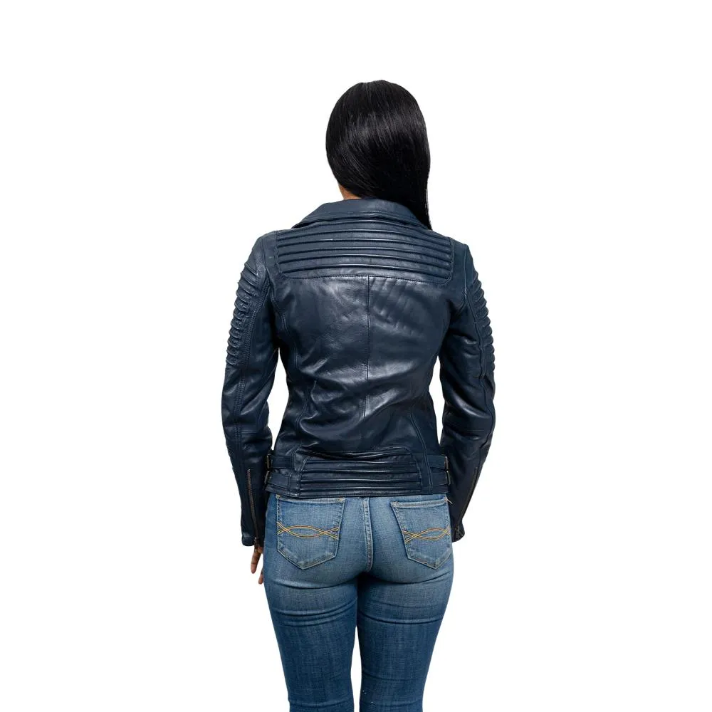 Queens - Women's Fashion Lambskin Leather Jacket (Navy Blue)