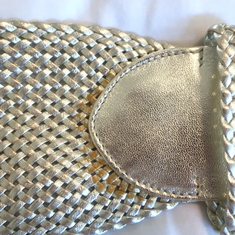 Ralph Lauren Woven Wide Belt Gold Metallic Leather Size Medium