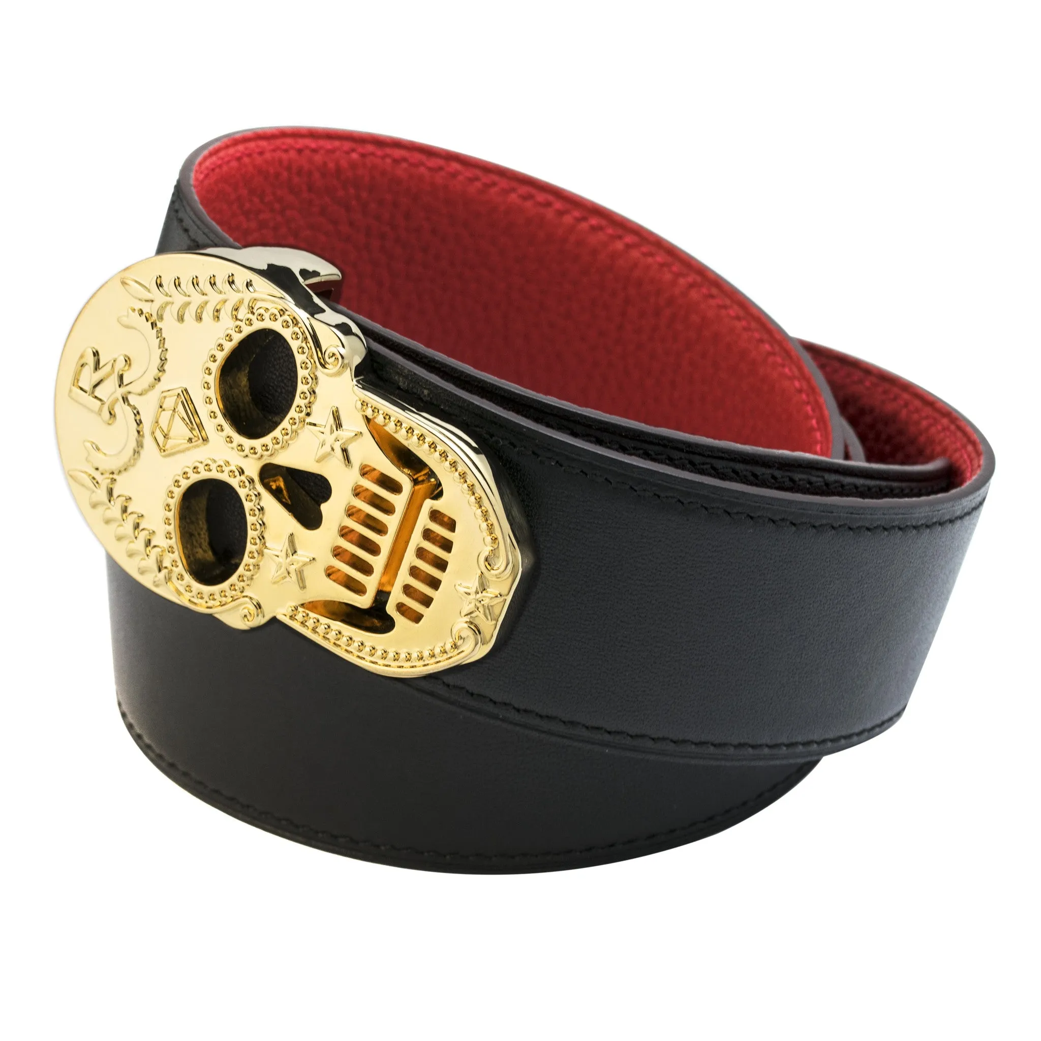 Rayal Reversible Calf Skin Belt-Black -Red