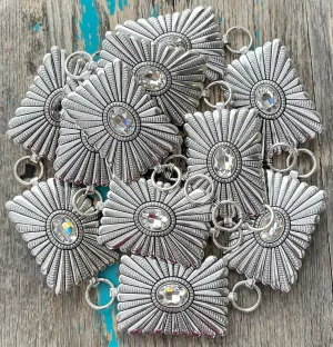 Rectangle Silver & Clear Crystal Concho Link Belt