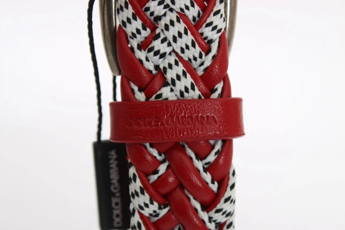 Red White Leather Silver Buckle Belt