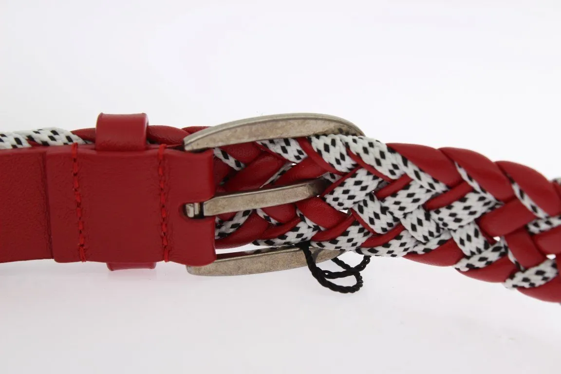 Red White Leather Silver Buckle Belt