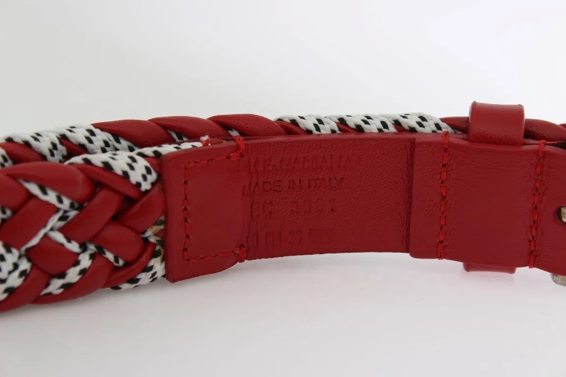 Red White Leather Silver Buckle Belt