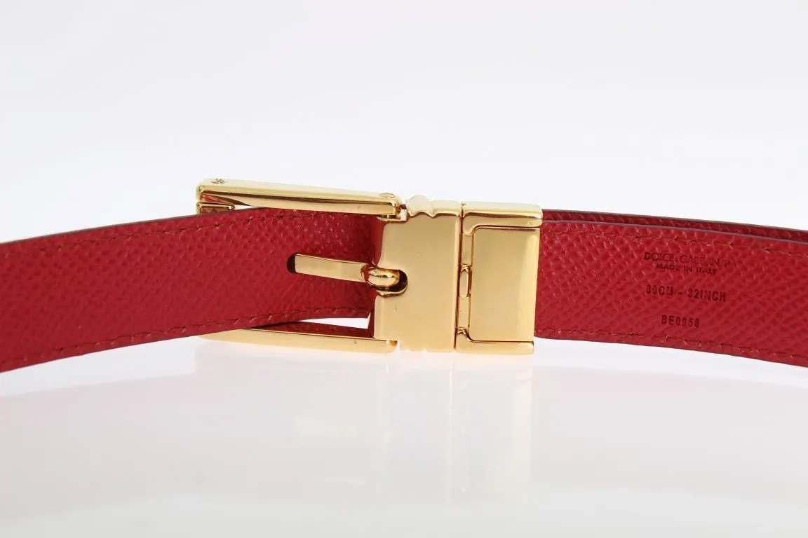 Red White Pattern Gold Buckle Belt