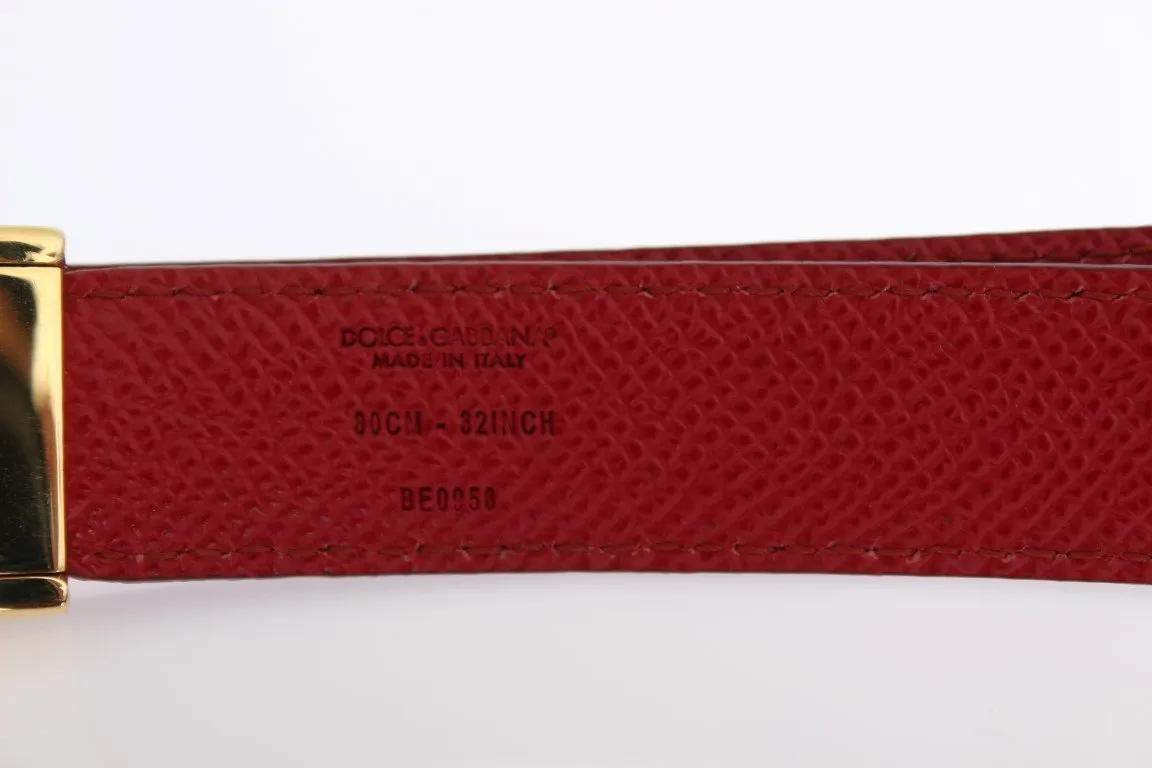Red White Pattern Gold Buckle Belt