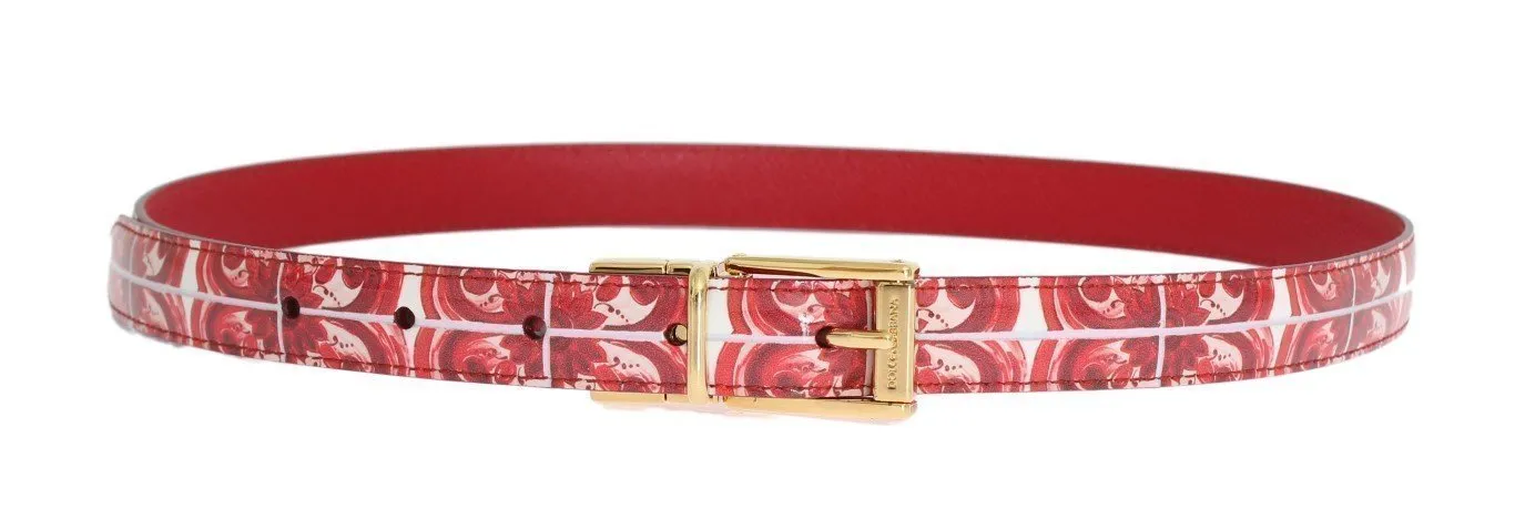 Red White Pattern Gold Buckle Belt