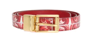 Red White Pattern Gold Buckle Belt