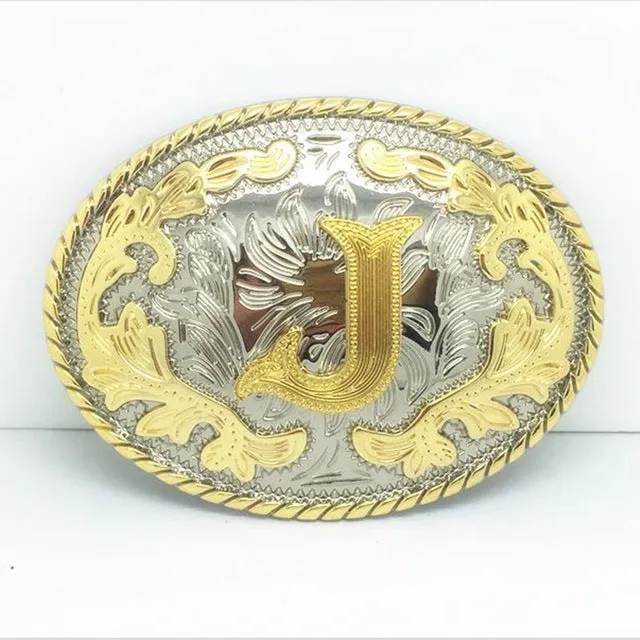 Retail 6 Different New Style Western Men Golden Initial Letter Belt Buckle A B J M W Z With Oval Metal Cowboy Belt Head Jewelry