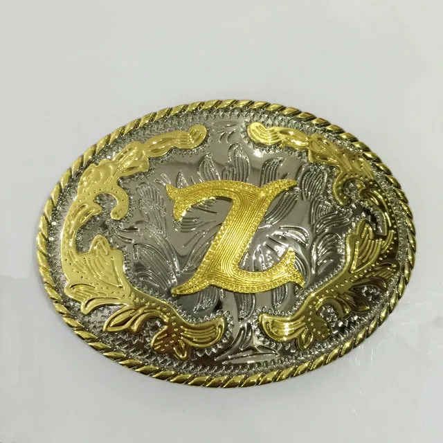 Retail 6 Different New Style Western Men Golden Initial Letter Belt Buckle A B J M W Z With Oval Metal Cowboy Belt Head Jewelry
