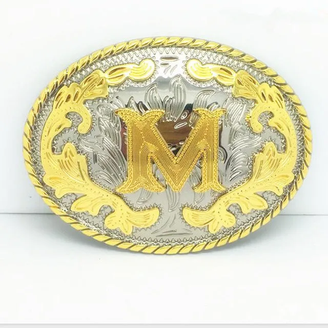 Retail 6 Different New Style Western Men Golden Initial Letter Belt Buckle A B J M W Z With Oval Metal Cowboy Belt Head Jewelry