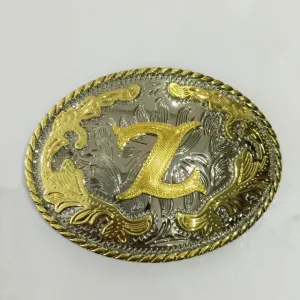 Retail 6 Different New Style Western Men Golden Initial Letter Belt Buckle A B J M W Z With Oval Metal Cowboy Belt Head Jewelry