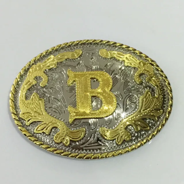Retail 6 Different New Style Western Men Golden Initial Letter Belt Buckle A B J M W Z With Oval Metal Cowboy Belt Head Jewelry