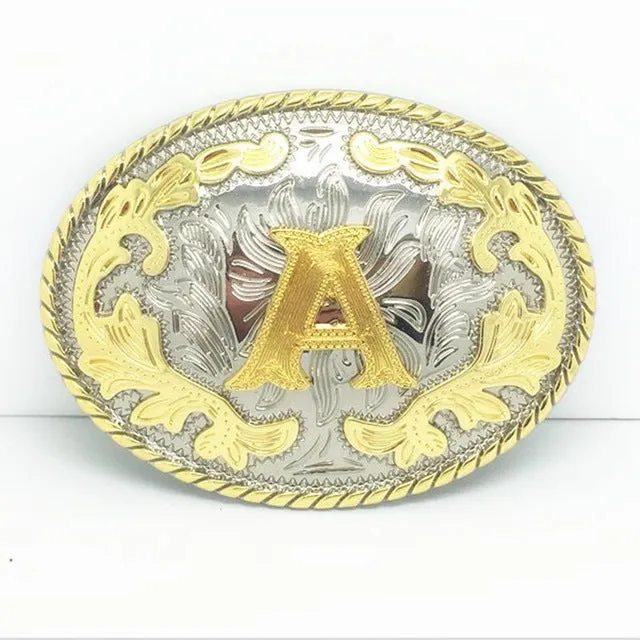 Retail 6 Different New Style Western Men Golden Initial Letter Belt Buckle A B J M W Z With Oval Metal Cowboy Belt Head Jewelry