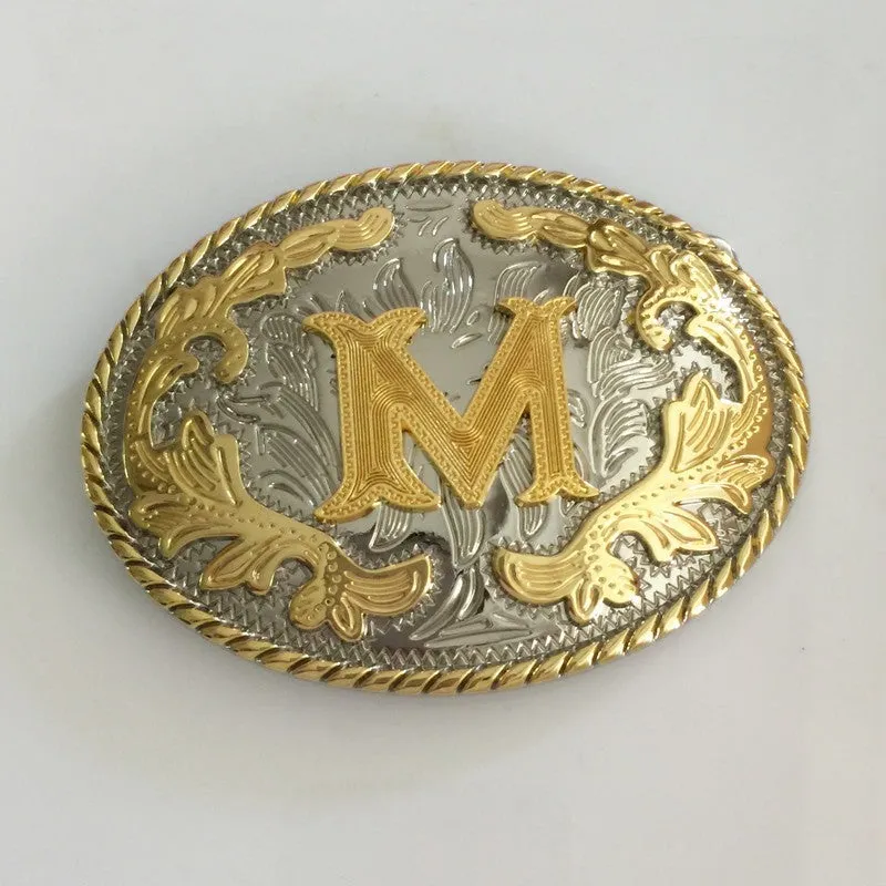 Retail 6 Different New Style Western Men Golden Initial Letter Belt Buckle A B J M W Z With Oval Metal Cowboy Belt Head Jewelry