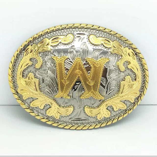 Retail 6 Different New Style Western Men Golden Initial Letter Belt Buckle A B J M W Z With Oval Metal Cowboy Belt Head Jewelry