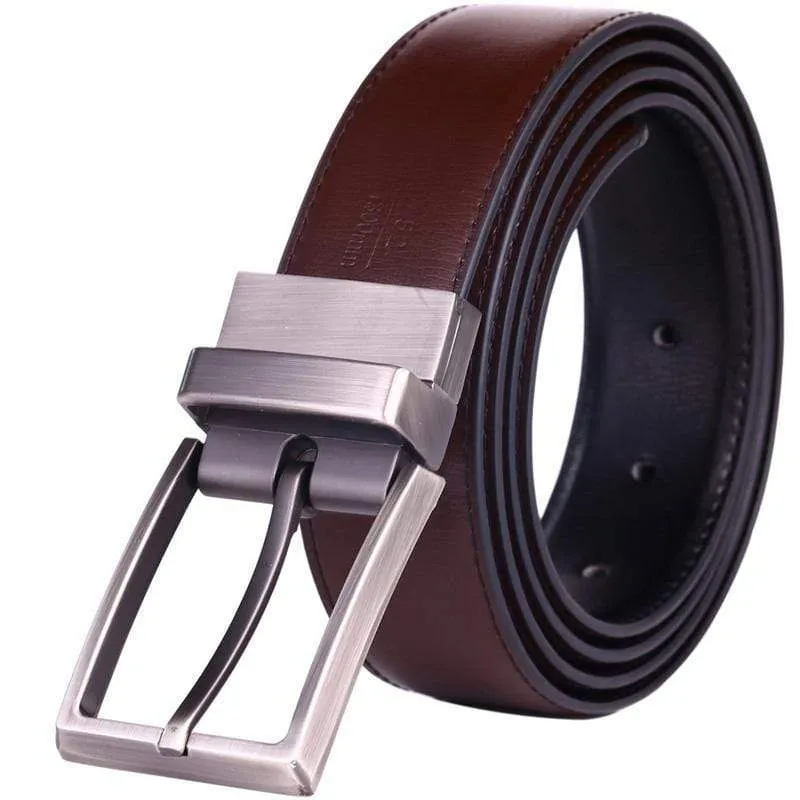 Reversible Silver Pin Buckle Genuine Leather belts for men - Unique and Classy