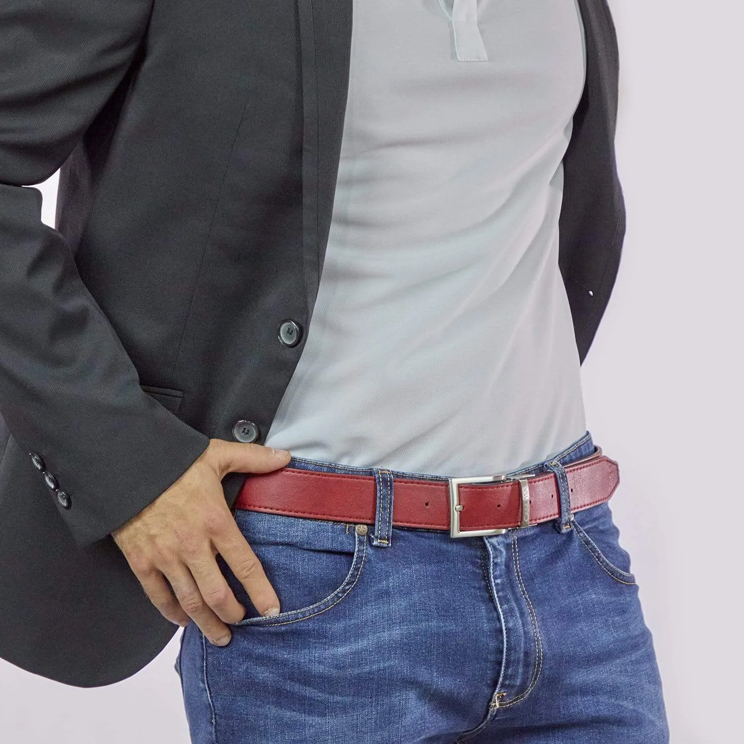 Reversible Vegan Leather Belt | Black & Red