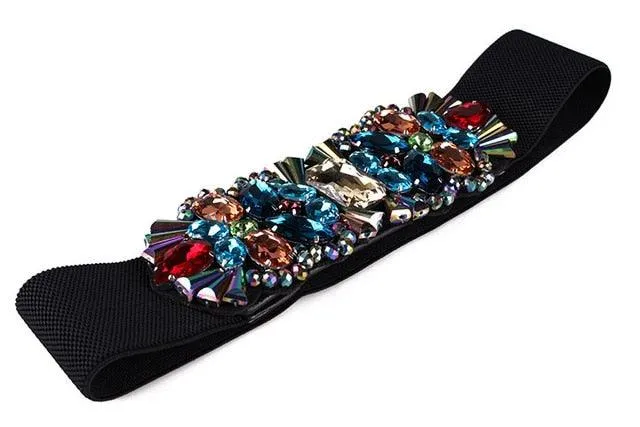 Rhinestone Elastic Waist Band Colorful Crystal Bead Belt