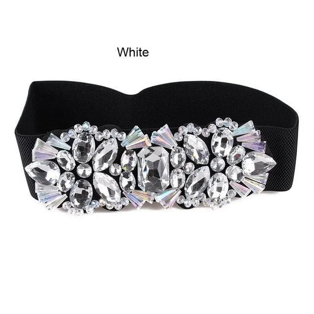 Rhinestone Elastic Waist Band Colorful Crystal Bead Belt