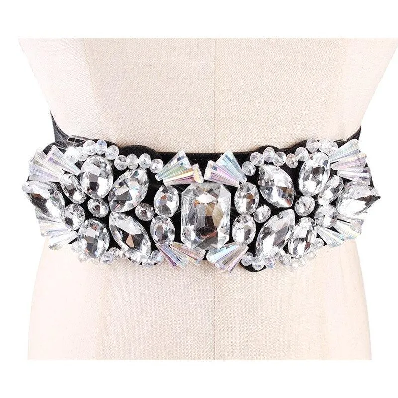 Rhinestone Elastic Waist Band Colorful Crystal Bead Belt