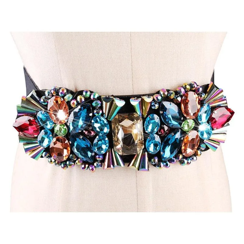 Rhinestone Elastic Waist Band Colorful Crystal Bead Belt