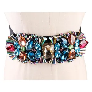 Rhinestone Elastic Waist Band Colorful Crystal Bead Belt
