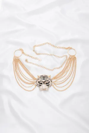 Rhinestone Tiger Head Multi Layer Chain Link Hook Belt
