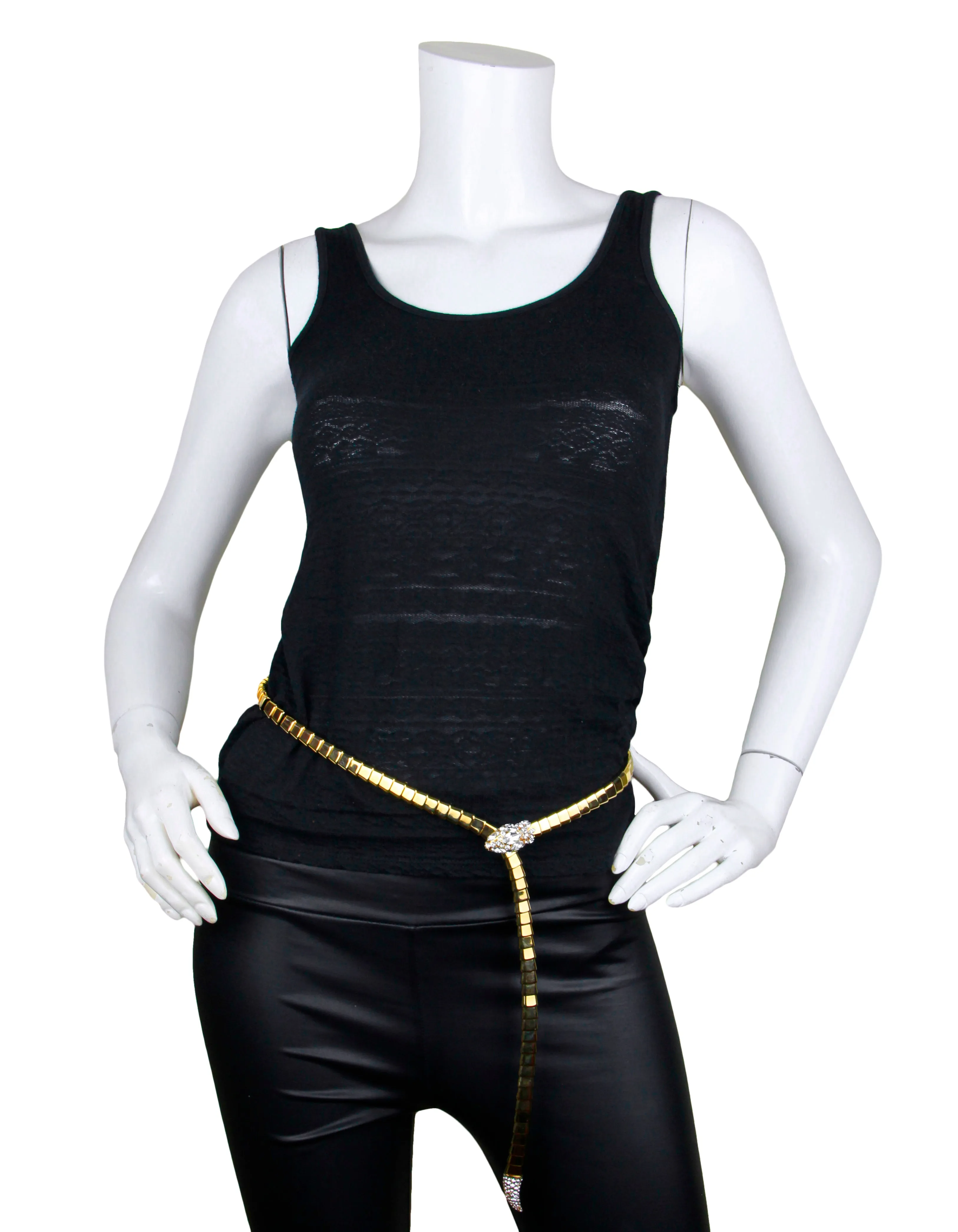 Roberto Cavalli Gold Snake Belt with Crystal Detail sz L