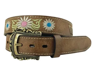 Roper Belt Girls Distressed Leather with Floral Pattern
