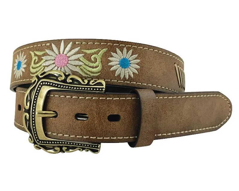 Roper Belt Girls Distressed Leather with Floral Pattern